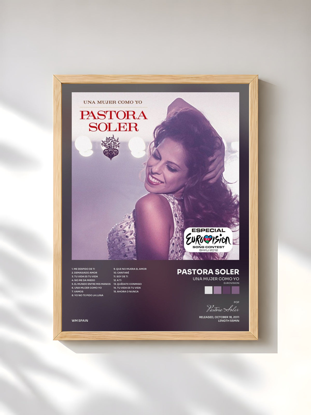 #bois Tableau de l'album Una mujer como yo (Eurovision) de Pastora Soler, cadre en bois brut, imprimé et encadré en France