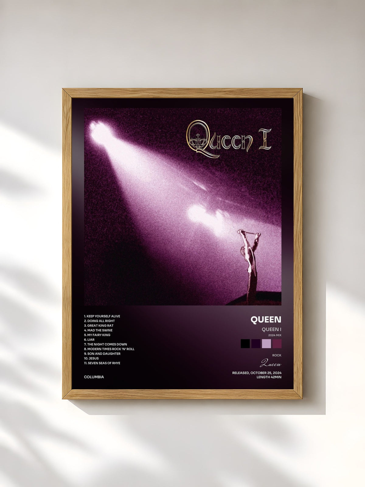 #bois Tableau de l'album Queen I (2024 Mix) de Queen, cadre en bois brut, imprimé et encadré en France