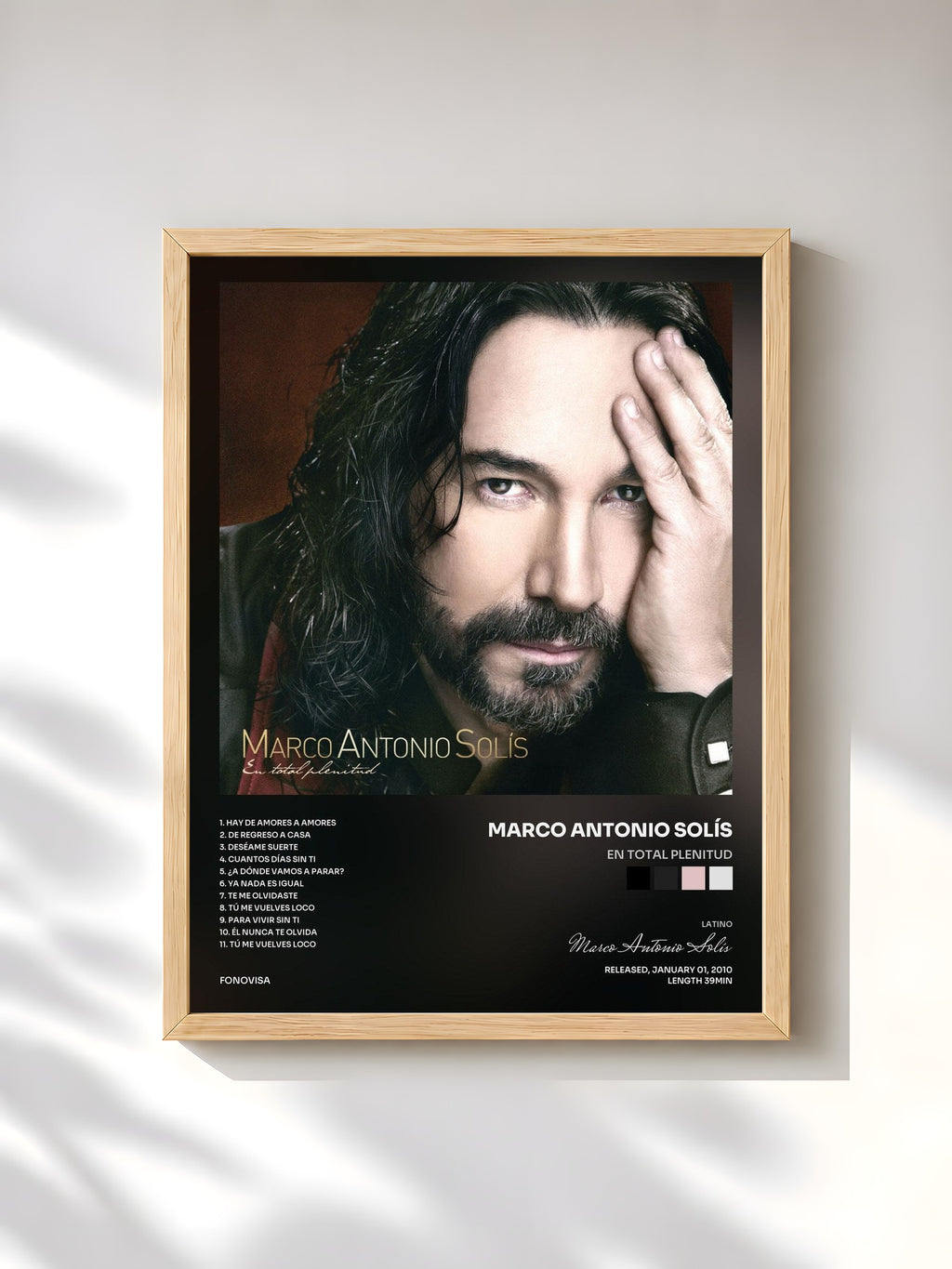 #bois Tableau de l'album En Total Plenitud de Marco Antonio Solís, cadre en bois brut, imprimé et encadré en France