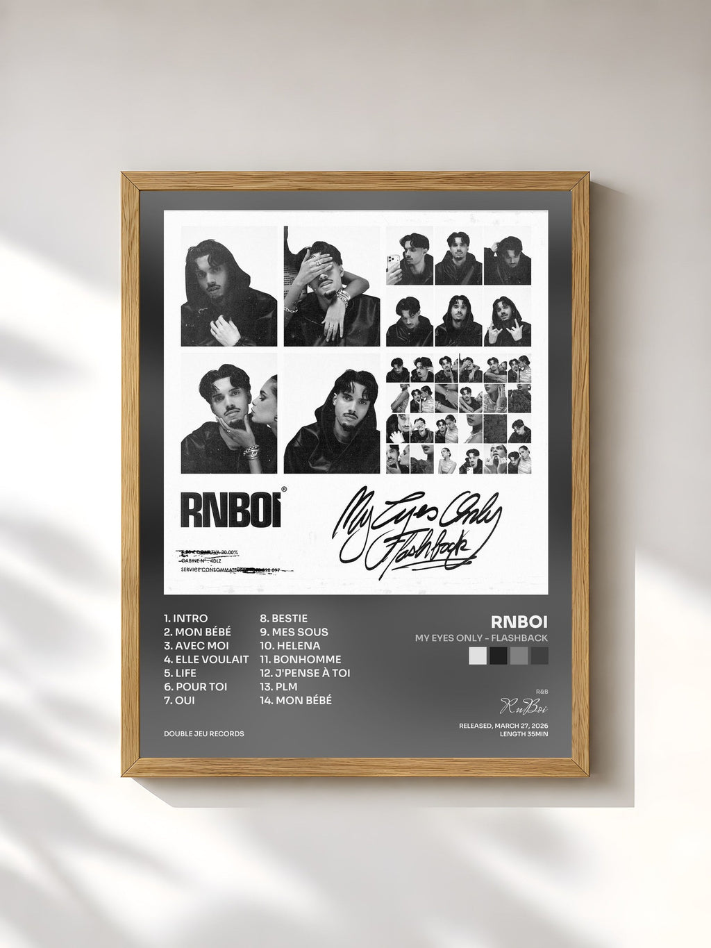 #bois Tableau de l'album My Eyes Only - Flashback de RnBoi, cadre en bois brut, imprimé et encadré en France