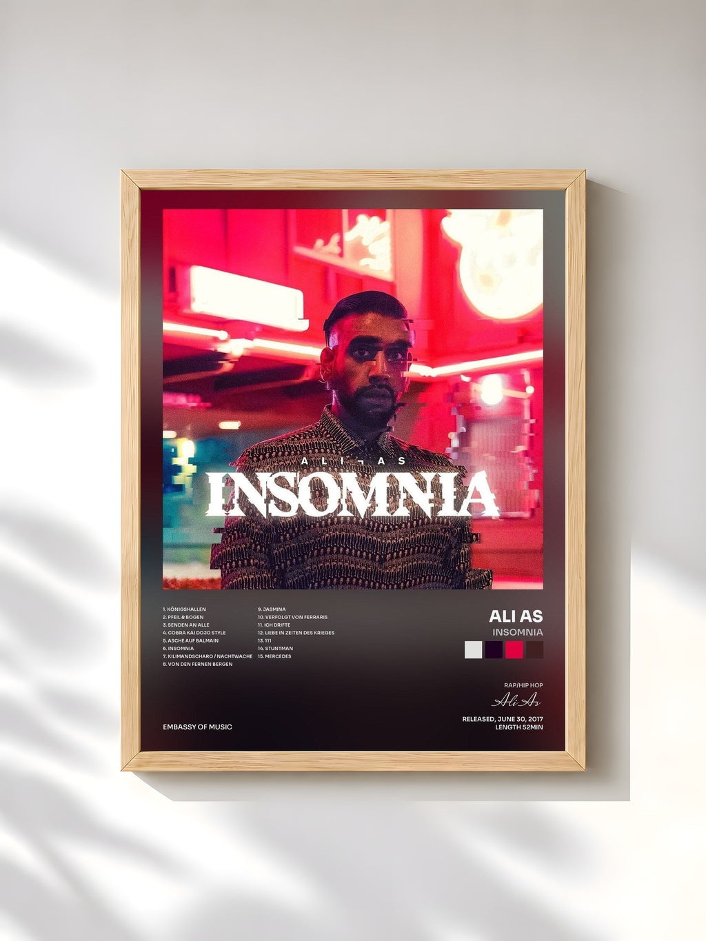 #bois Tableau de l'album Insomnia de Ali As, cadre en bois brut, imprimé et encadré en France