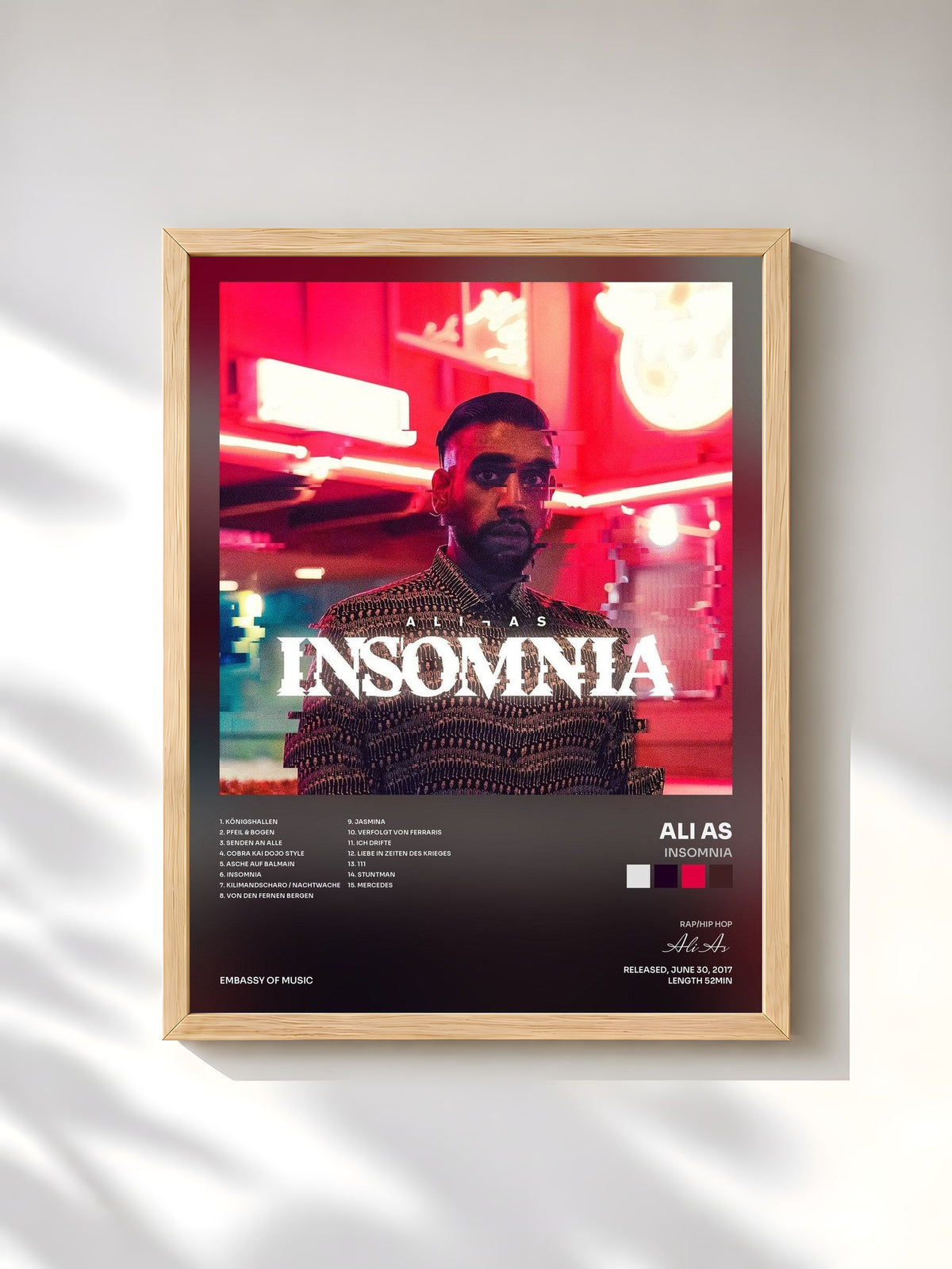 #bois Tableau de l'album Insomnia de Ali As, cadre en bois brut, imprimé et encadré en France