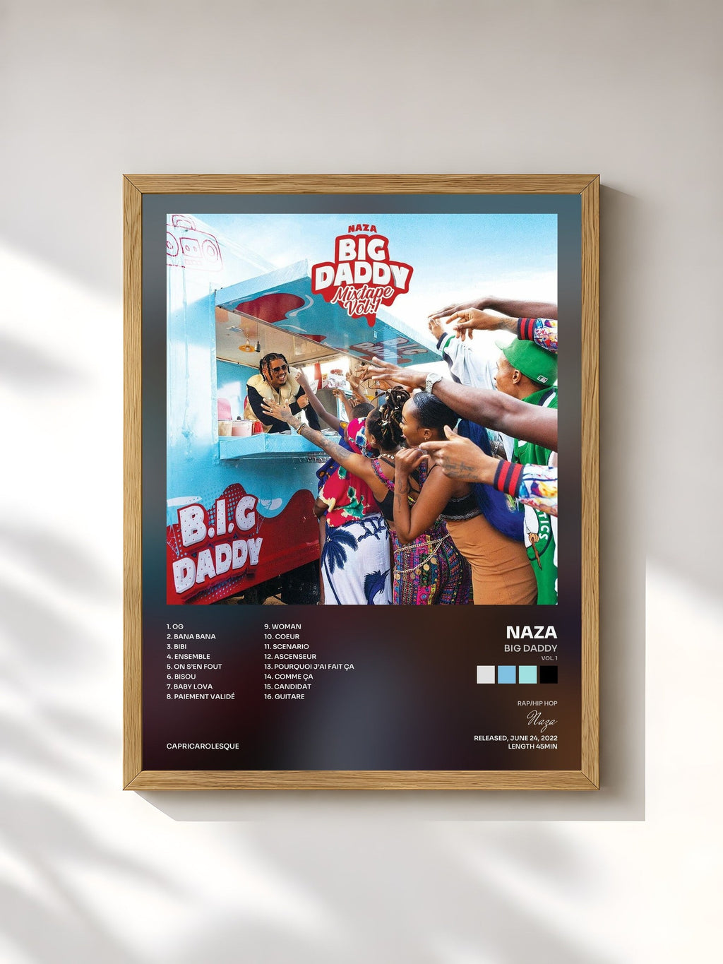 #bois Tableau de l'album BIG Daddy (Vol. 1) de Naza, cadre en bois brut, imprimé et encadré en France