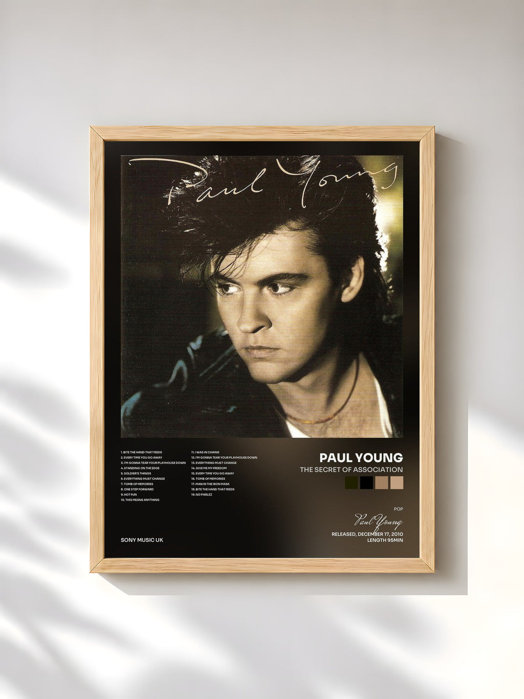 #bois Tableau de l'album The Secret Of Association de Paul Young, cadre en bois brut, imprimé et encadré en France