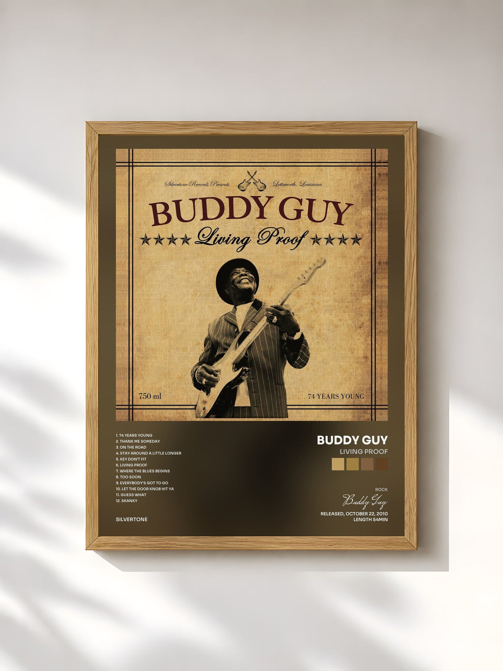 #bois Tableau de l'album Living Proof de Buddy Guy, cadre en bois brut, imprimé et encadré en France