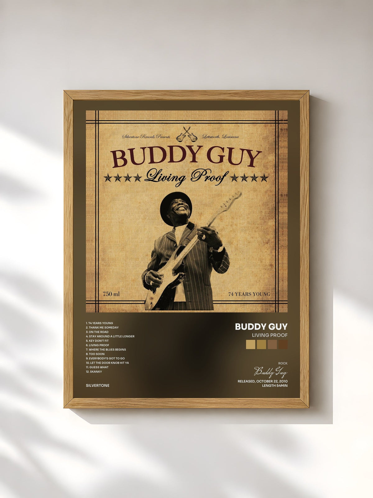 #bois Tableau de l'album Living Proof de Buddy Guy, cadre en bois brut, imprimé et encadré en France