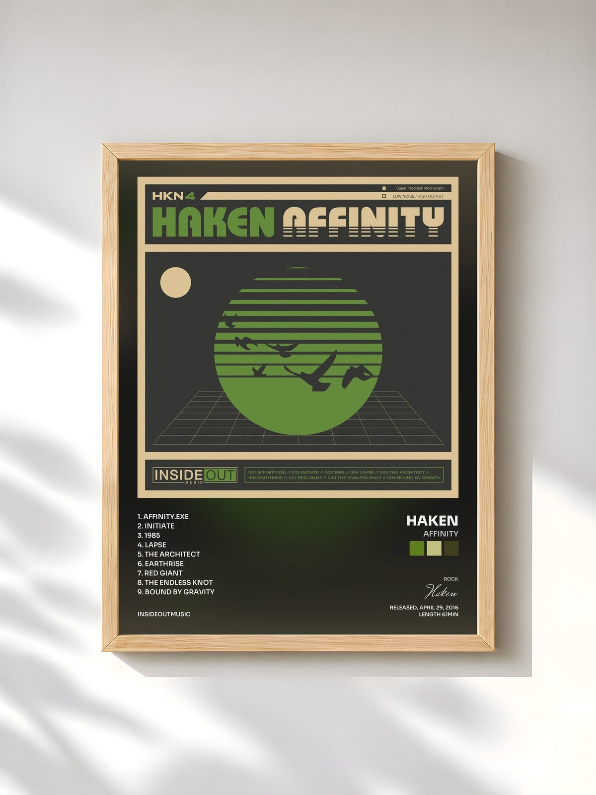 #bois Tableau de l'album Affinity de Haken, cadre en bois brut, imprimé et encadré en France