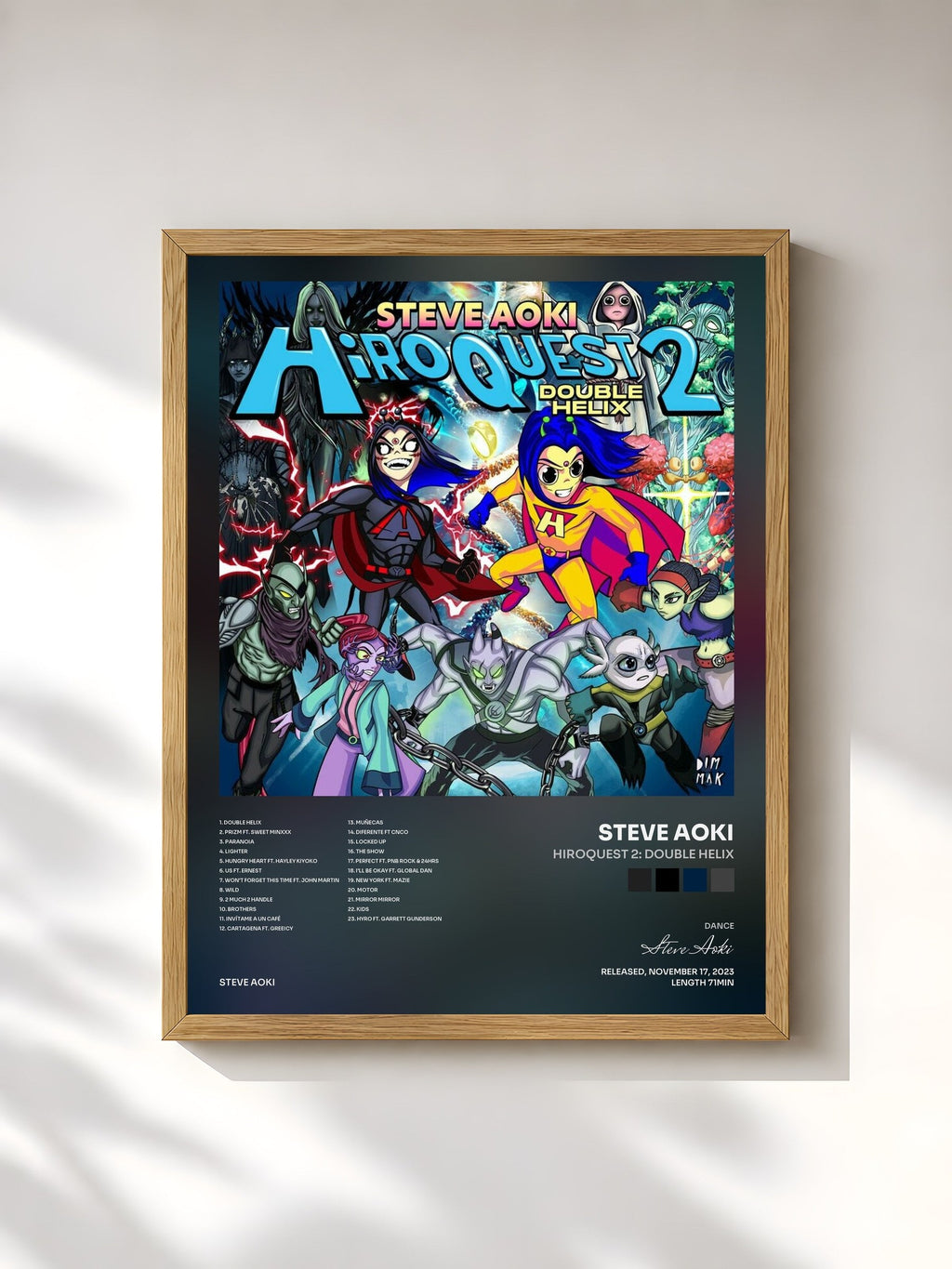 #bois Tableau de l'album HiROQUEST 2: Double Helix de Steve Aoki, cadre en bois brut, imprimé et encadré en France