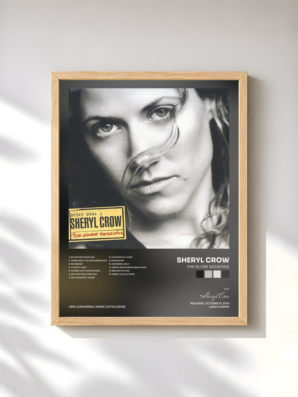 #bois Tableau de l'album The Globe Sessions de Sheryl Crow, cadre en bois brut, imprimé et encadré en France