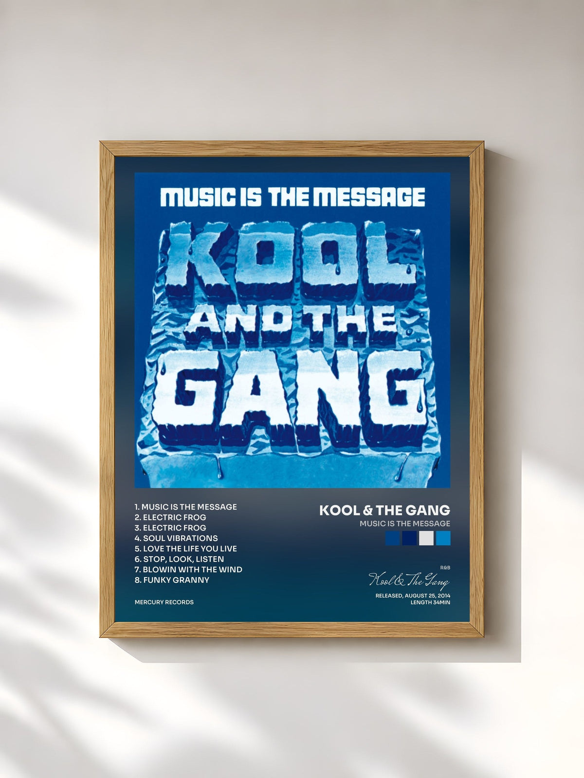 #bois Tableau de l'album Music Is The Message de Kool & The Gang, cadre en bois brut, imprimé et encadré en France