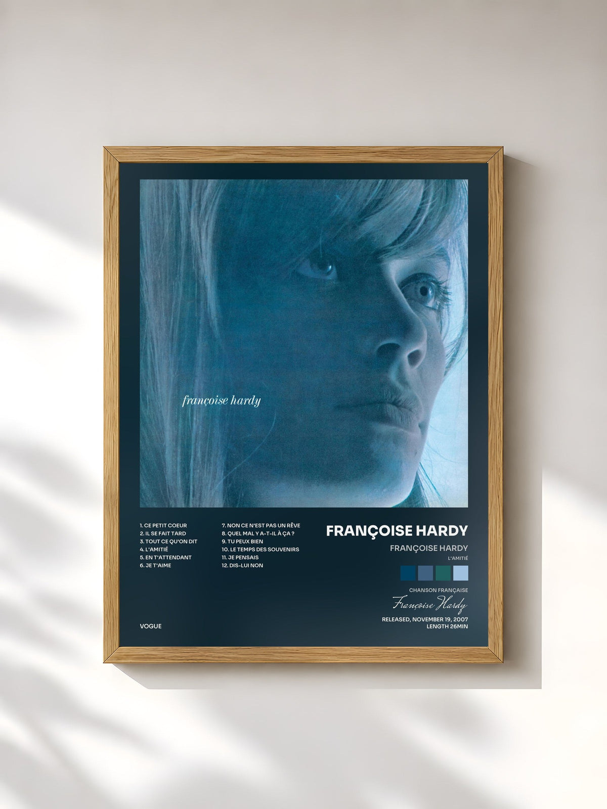 #bois Tableau de l'album Françoise Hardy (L'amitié) de Françoise Hardy, cadre en bois brut, imprimé et encadré en France