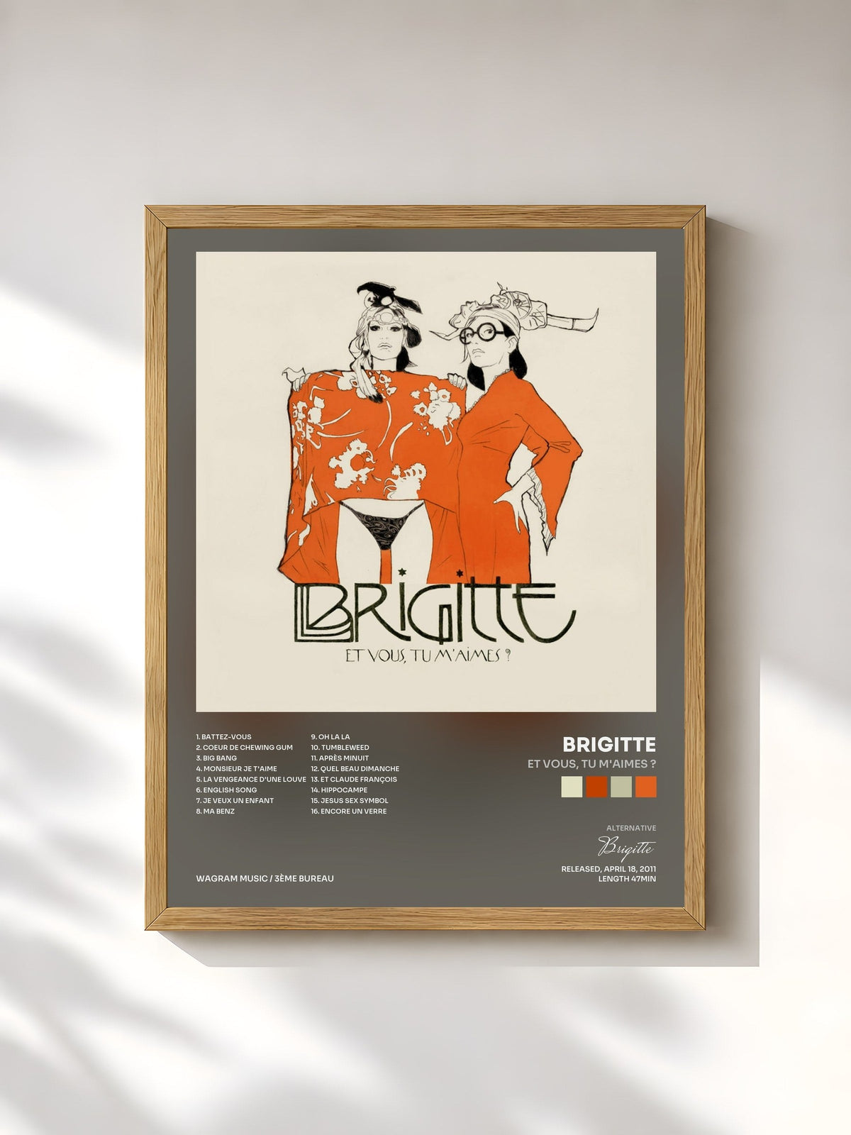 #bois Tableau de l'album Et vous, tu m'aimes ? de Brigitte, cadre en bois brut, imprimé et encadré en France