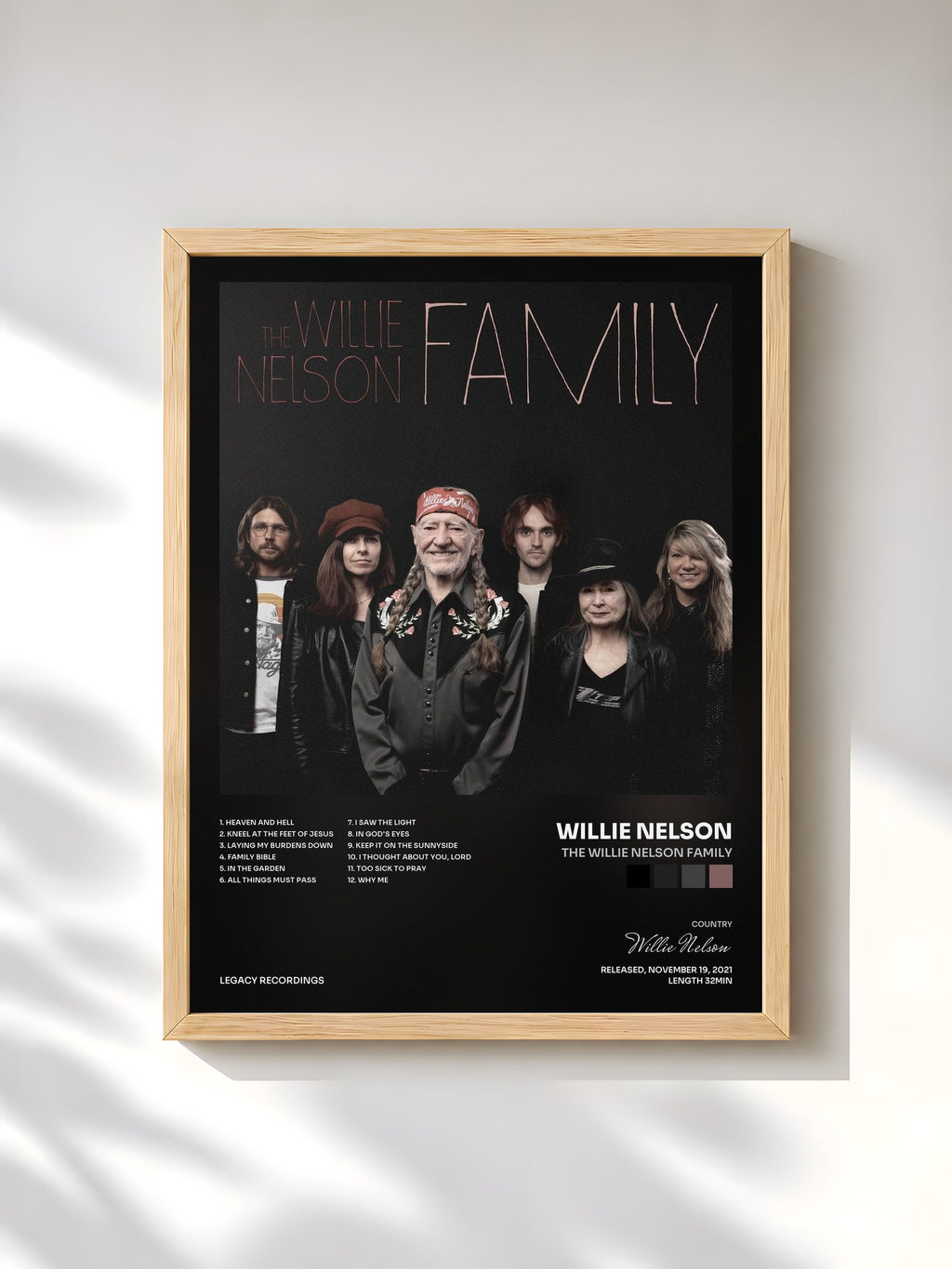 #bois Tableau de l'album The Willie Nelson Family de Willie Nelson, cadre en bois brut, imprimé et encadré en France
