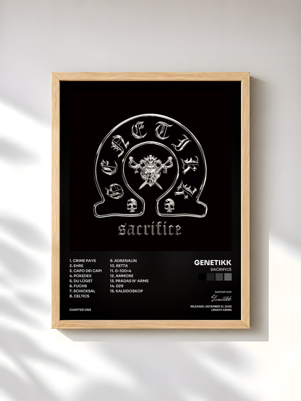 #bois Tableau de l'album SACRIFICE de Genetikk, cadre en bois brut, imprimé et encadré en France