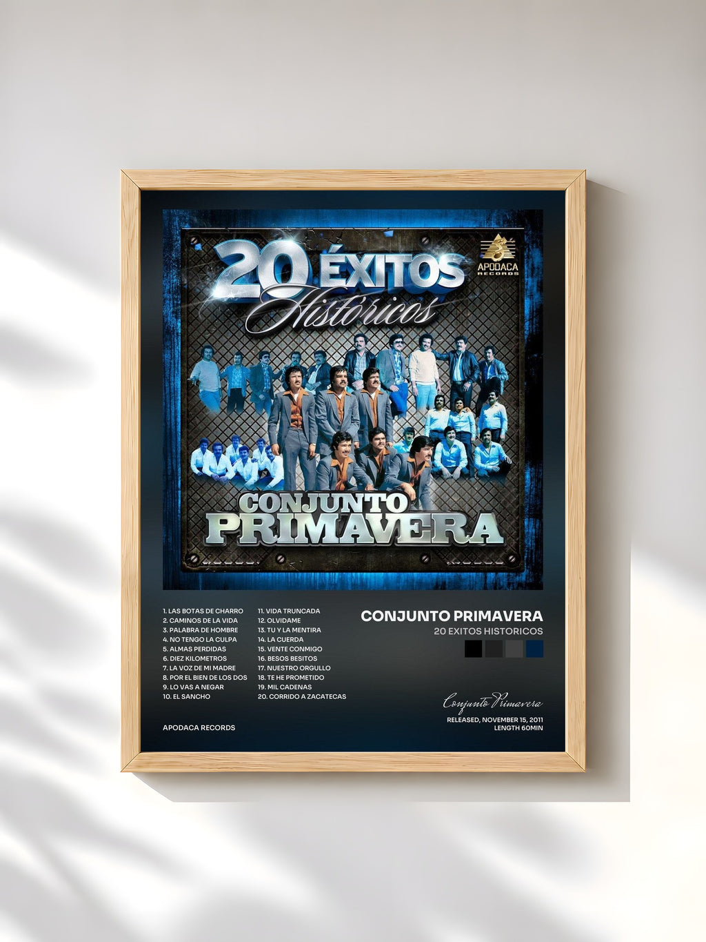 #bois Tableau de l'album 20 Exitos Historicos de Conjunto Primavera, cadre en bois brut, imprimé et encadré en France