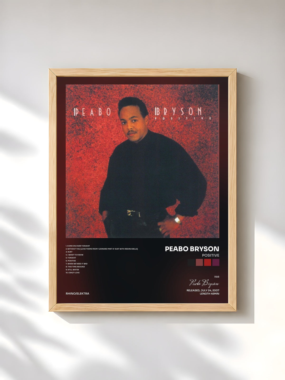 #bois Tableau de l'album Positive de Peabo Bryson, cadre en bois brut, imprimé et encadré en France