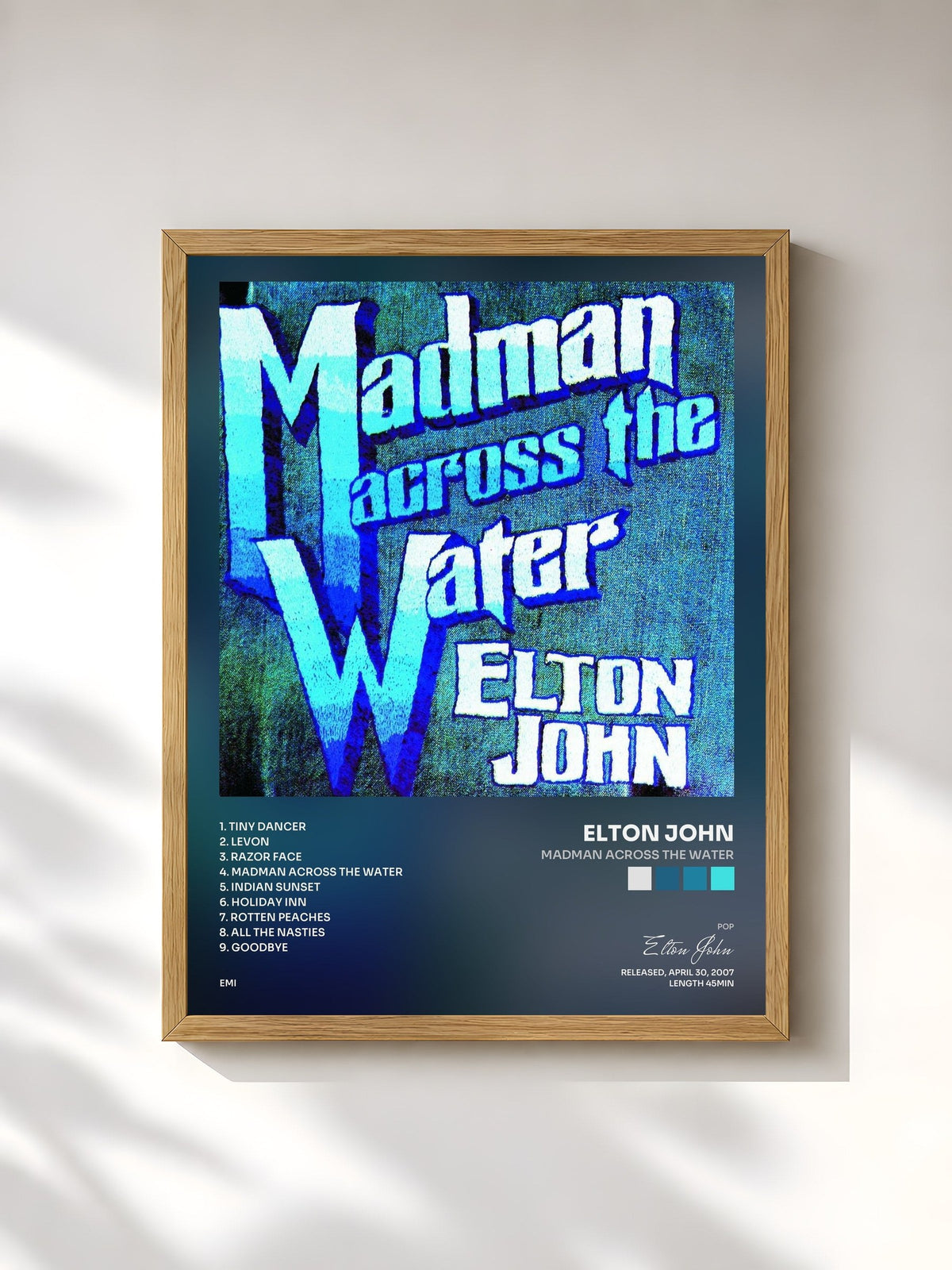 #bois Tableau de l'album Madman Across The Water de Elton John, cadre en bois brut, imprimé et encadré en France