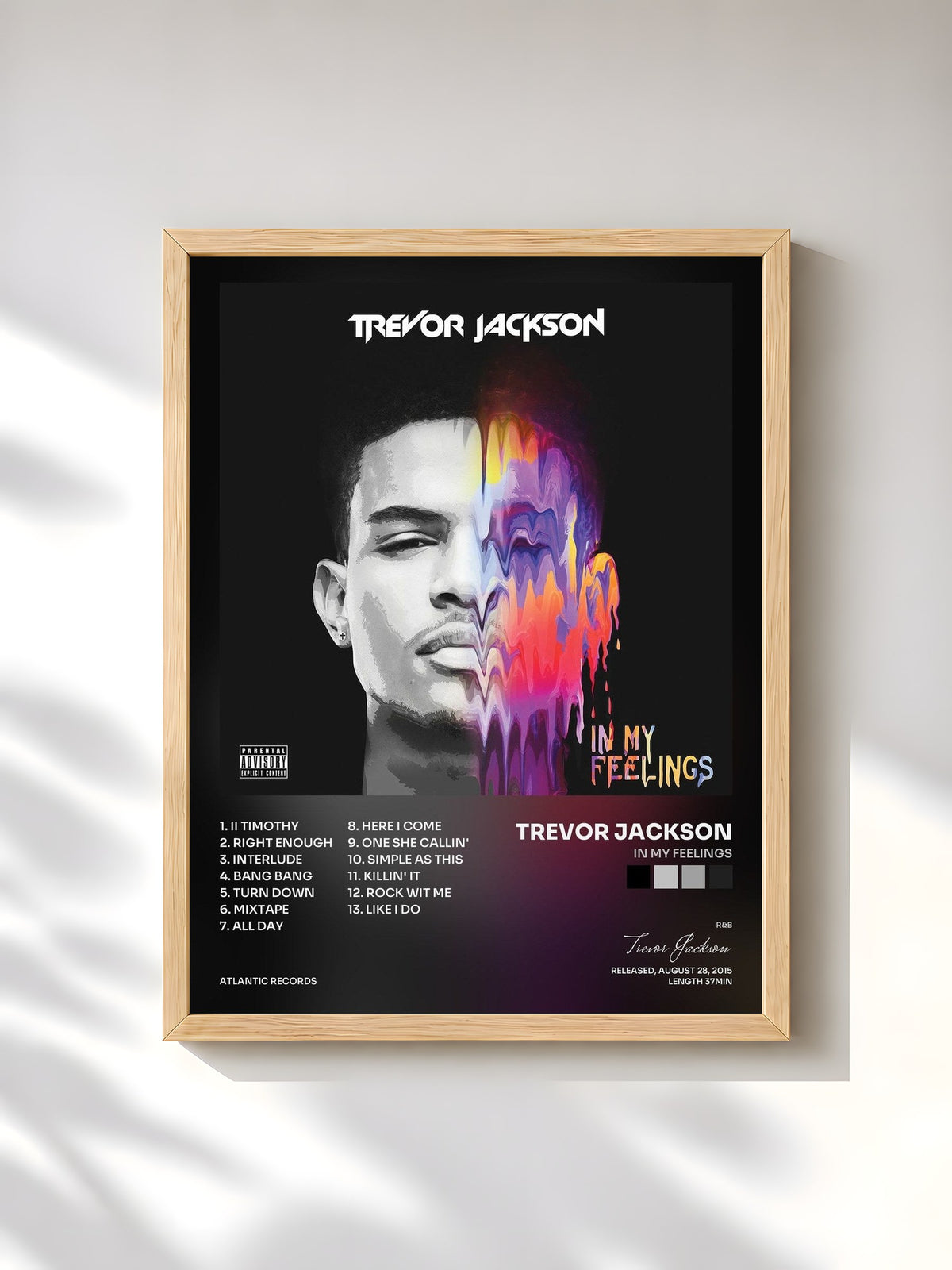 #bois Tableau de l'album In My Feelings de Trevor Jackson, cadre en bois brut, imprimé et encadré en France