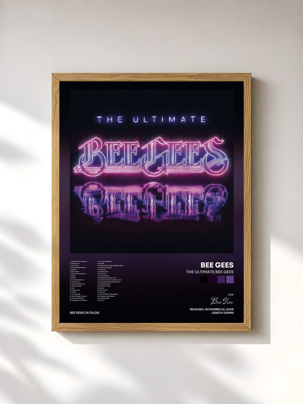 #bois Tableau de l'album The Ultimate Bee Gees de Bee Gees, cadre en bois brut, imprimé et encadré en France
