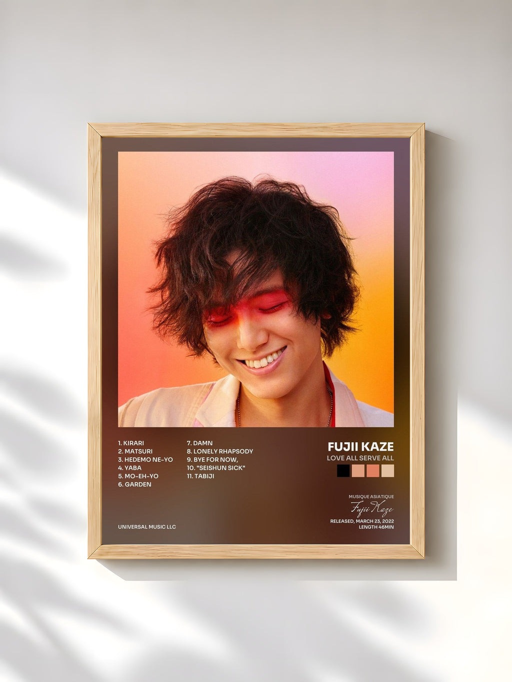 #bois Tableau de l'album LOVE ALL SERVE ALL de Fujii Kaze, cadre en bois brut, imprimé et encadré en France
