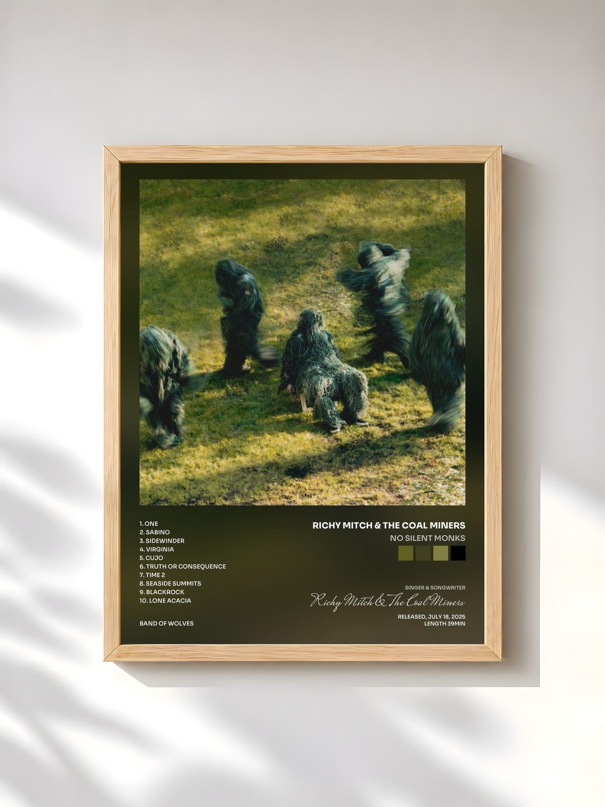 #bois Tableau de l'album No Silent Monks de Richy Mitch & The Coal Miners, cadre en bois brut, imprimé et encadré en France