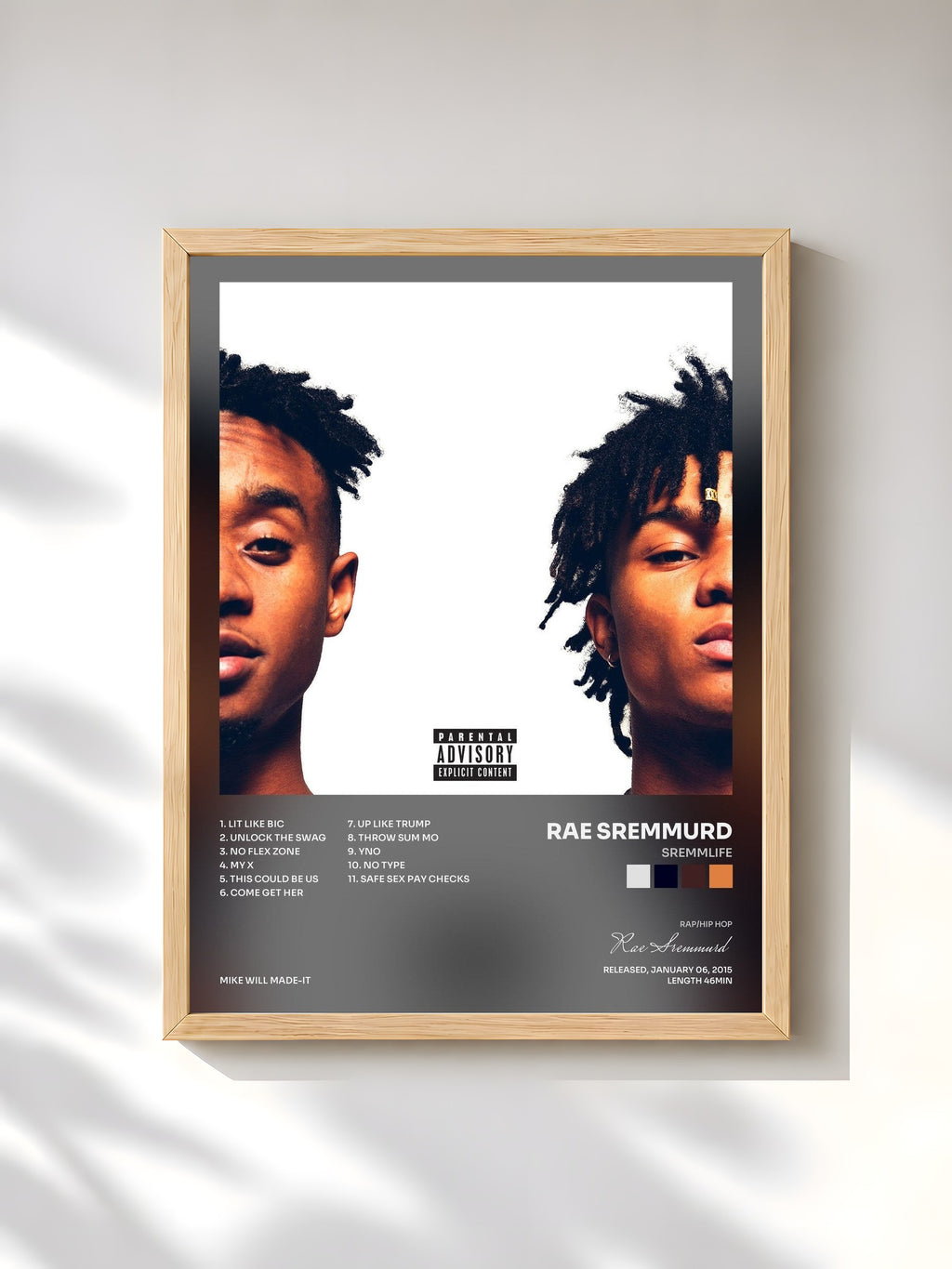 #bois Tableau de l'album SremmLife de Rae Sremmurd, cadre en bois brut, imprimé et encadré en France