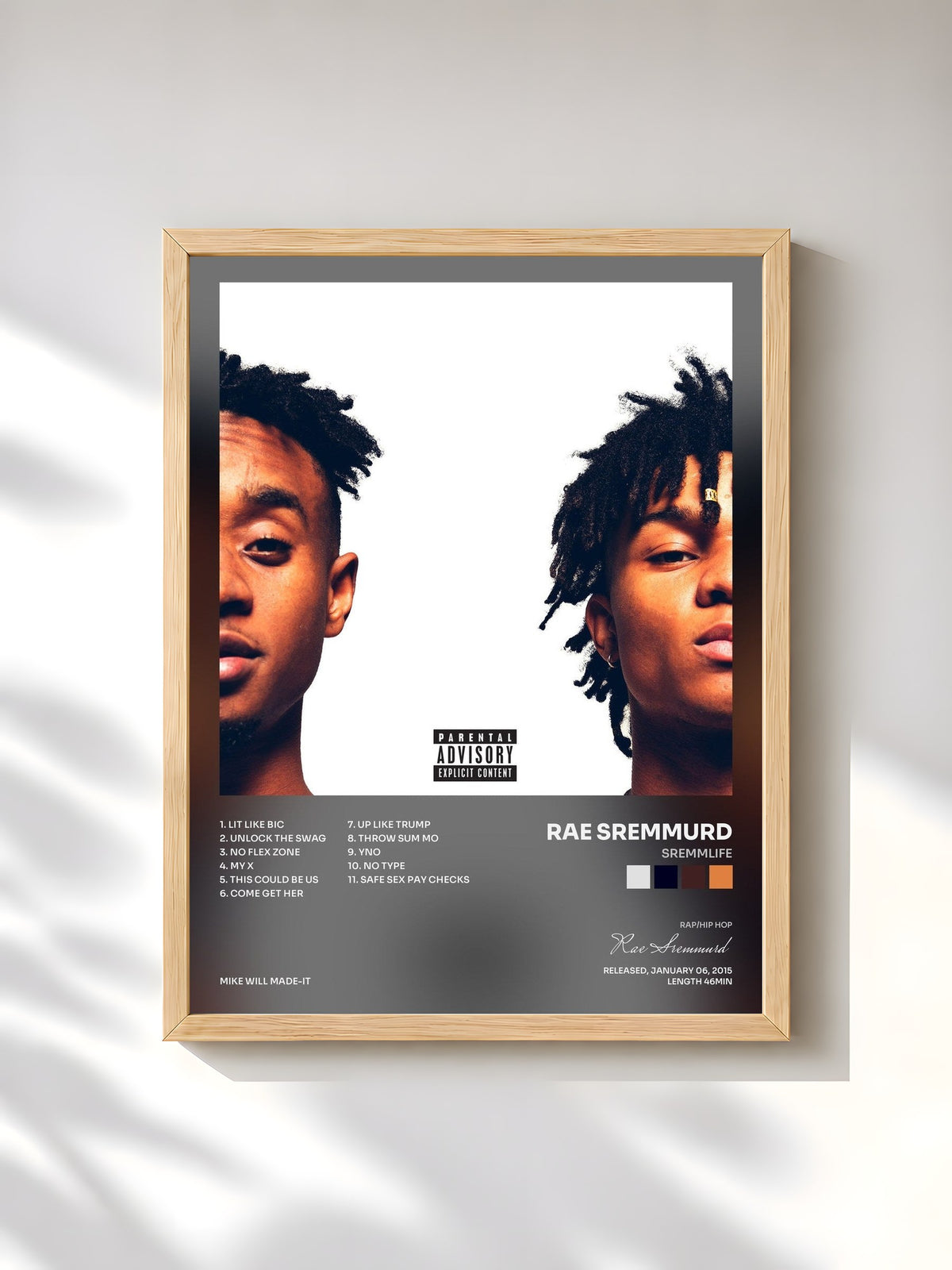 #bois Tableau de l'album SremmLife de Rae Sremmurd, cadre en bois brut, imprimé et encadré en France