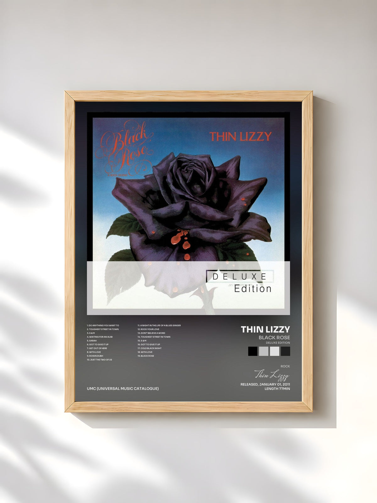 #bois Tableau de l'album Black Rose (Deluxe Edition) de Thin Lizzy, cadre en bois brut, imprimé et encadré en France