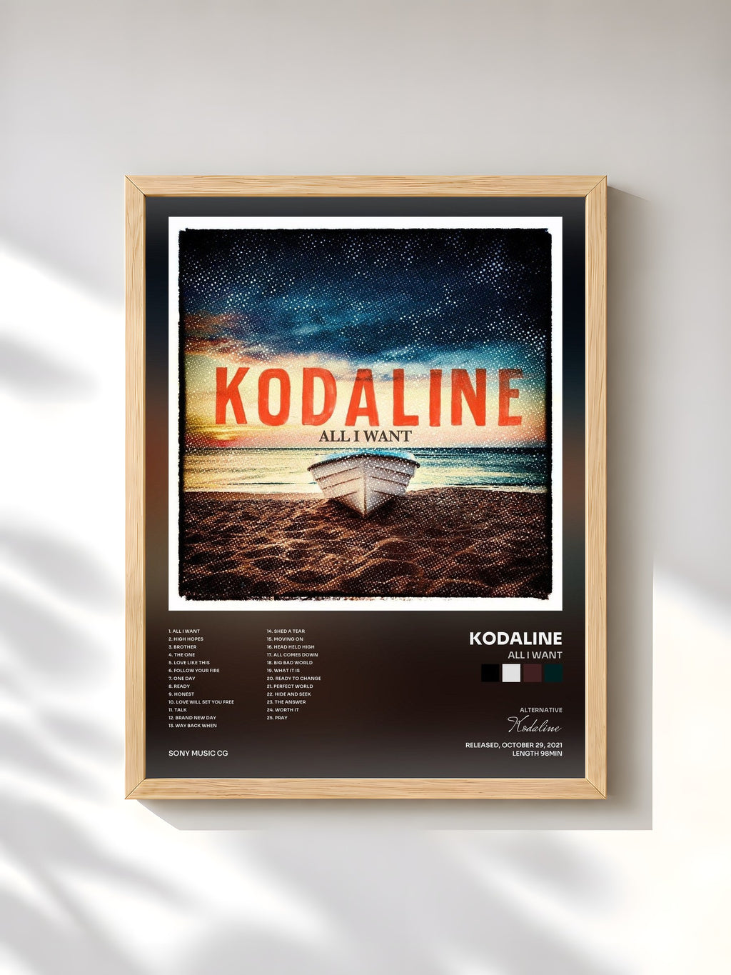 #bois Tableau de l'album All I Want de Kodaline, cadre en bois brut, imprimé et encadré en France