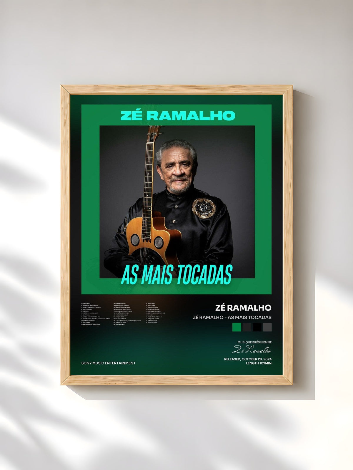 #bois Tableau de l'album Zé Ramalho - As Mais Tocadas de Zé Ramalho, cadre en bois brut, imprimé et encadré en France