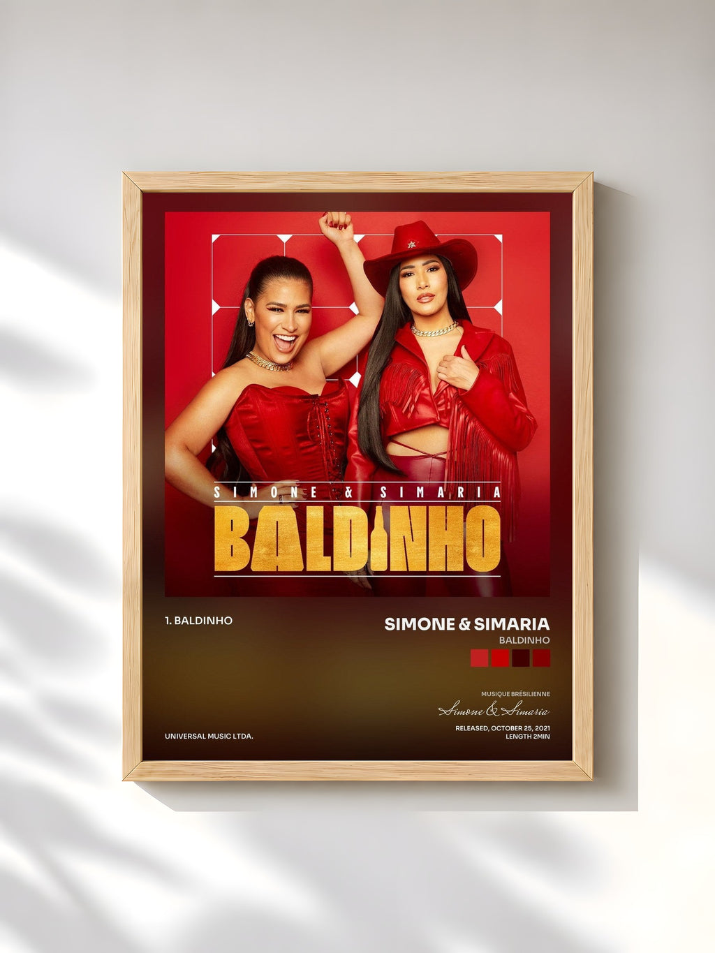 #bois Tableau de l'album Baldinho de Simone & Simaria, cadre en bois brut, imprimé et encadré en France