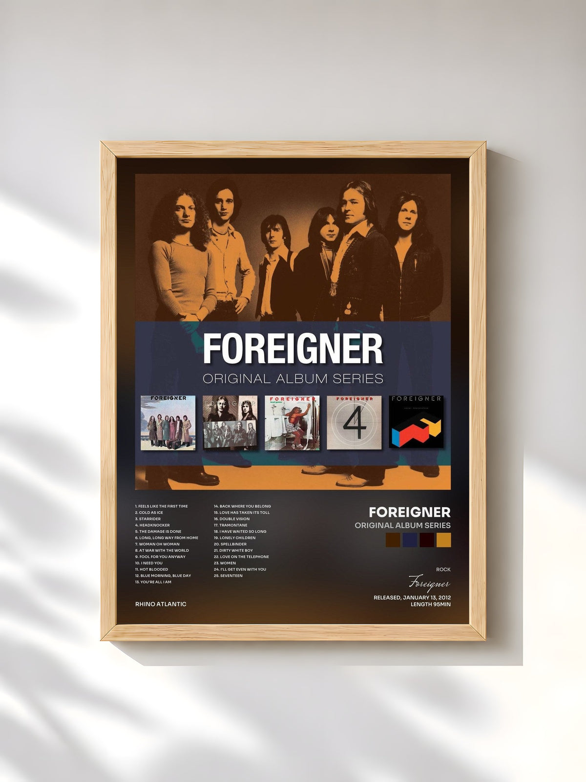 #bois Tableau de l'album Original Album Series de Foreigner, cadre en bois brut, imprimé et encadré en France