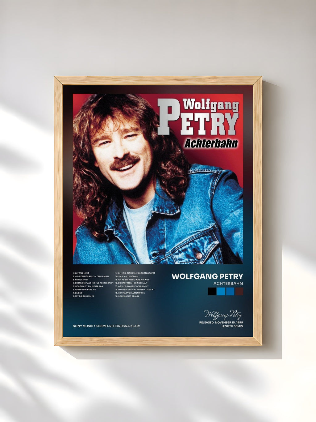 #bois Tableau de l'album Achterbahn de Wolfgang Petry, cadre en bois brut, imprimé et encadré en France