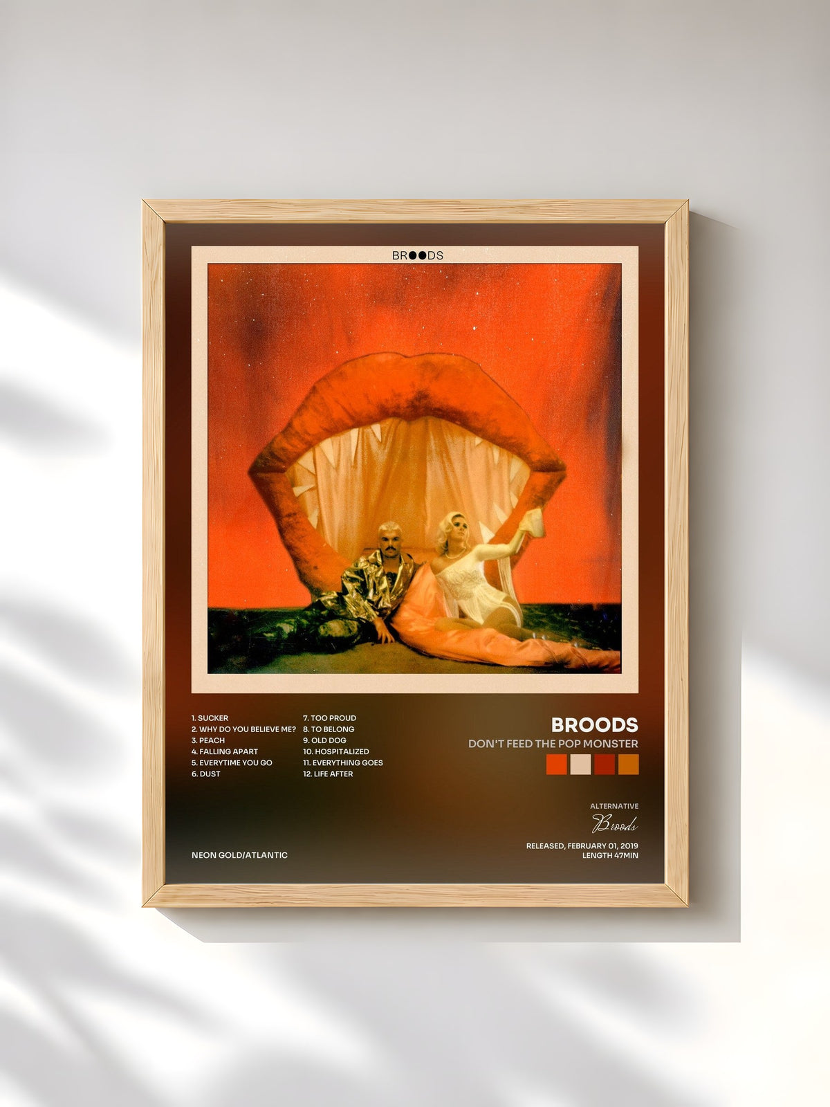 #bois Tableau de l'album Don't Feed The Pop Monster de Broods, cadre en bois brut, imprimé et encadré en France