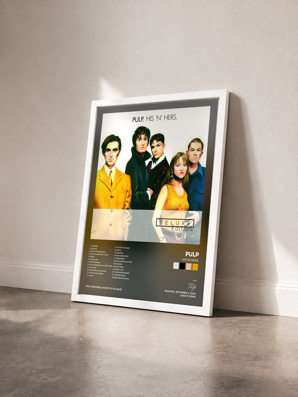 #blanc Tableau de l'album His N Hers de Pulp vu de trois quarts, cadre blanc