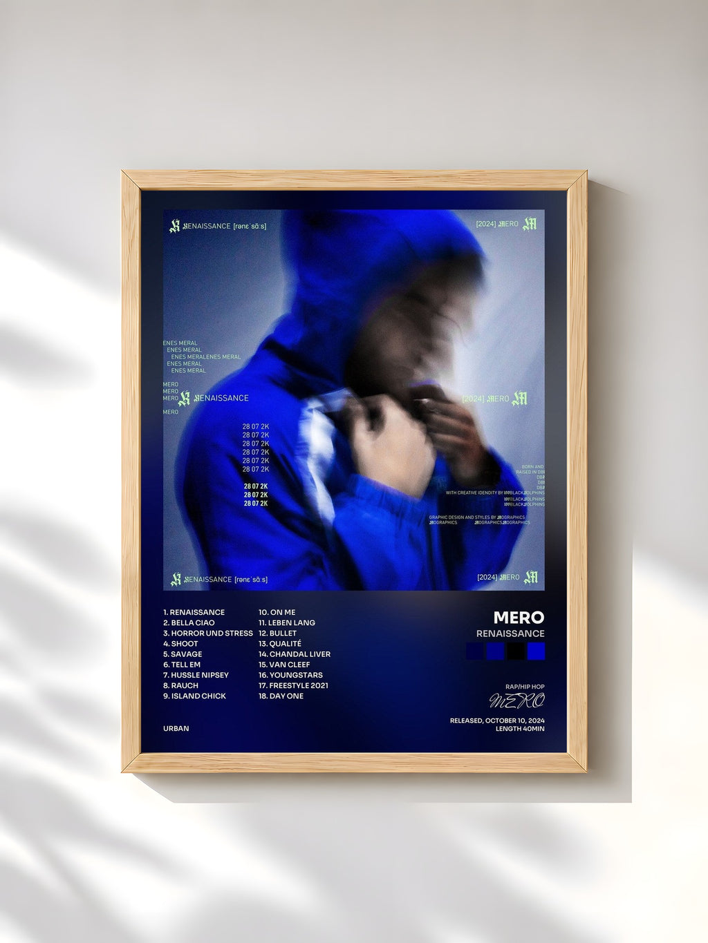 #bois Tableau de l'album Renaissance de MERO, cadre en bois brut, imprimé et encadré en France