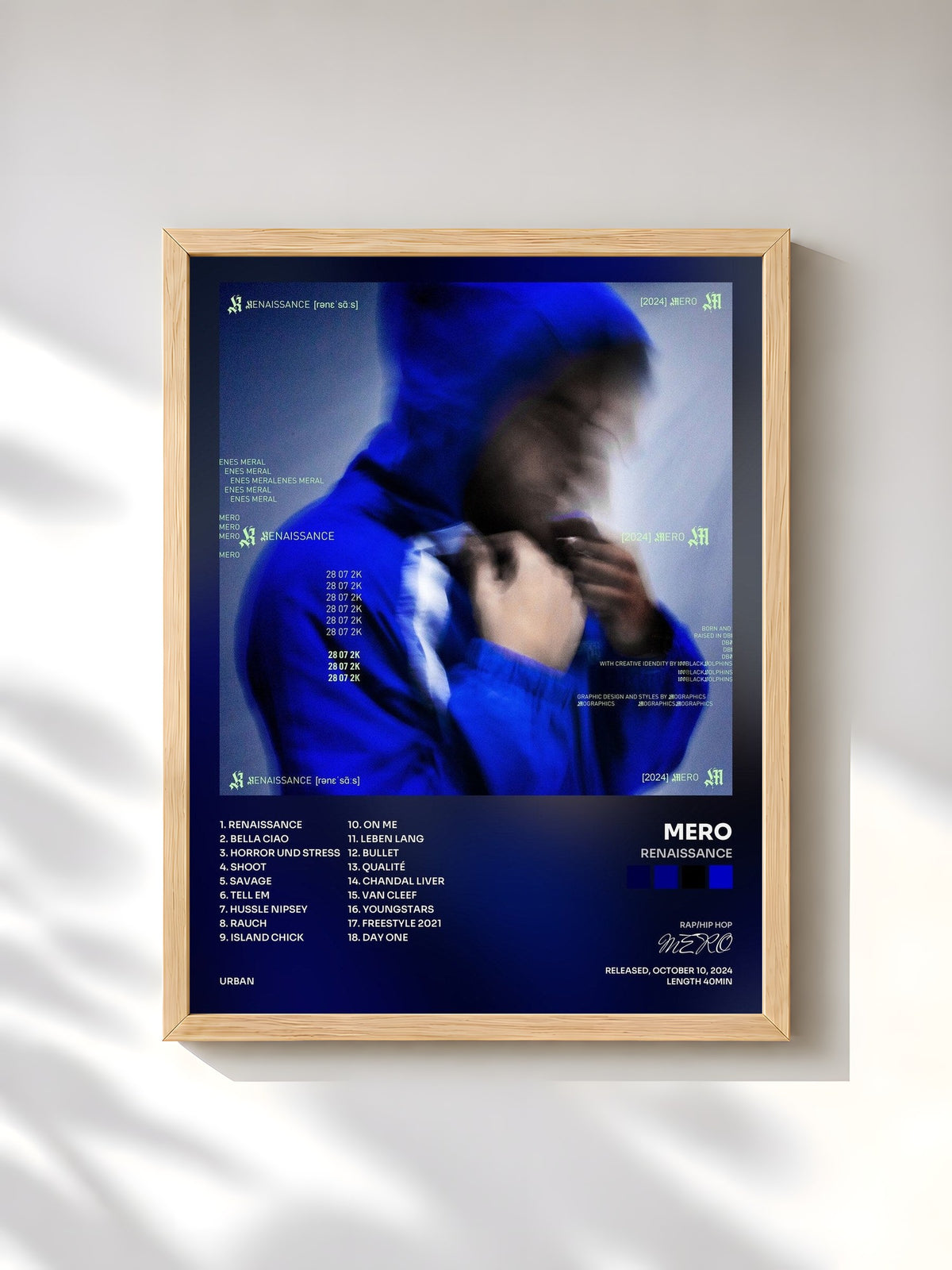 #bois Tableau de l'album Renaissance de MERO, cadre en bois brut, imprimé et encadré en France