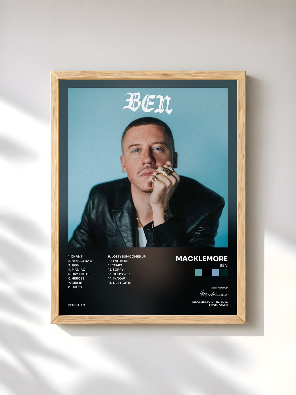 #bois Tableau de l'album BEN de Macklemore, cadre en bois brut, imprimé et encadré en France