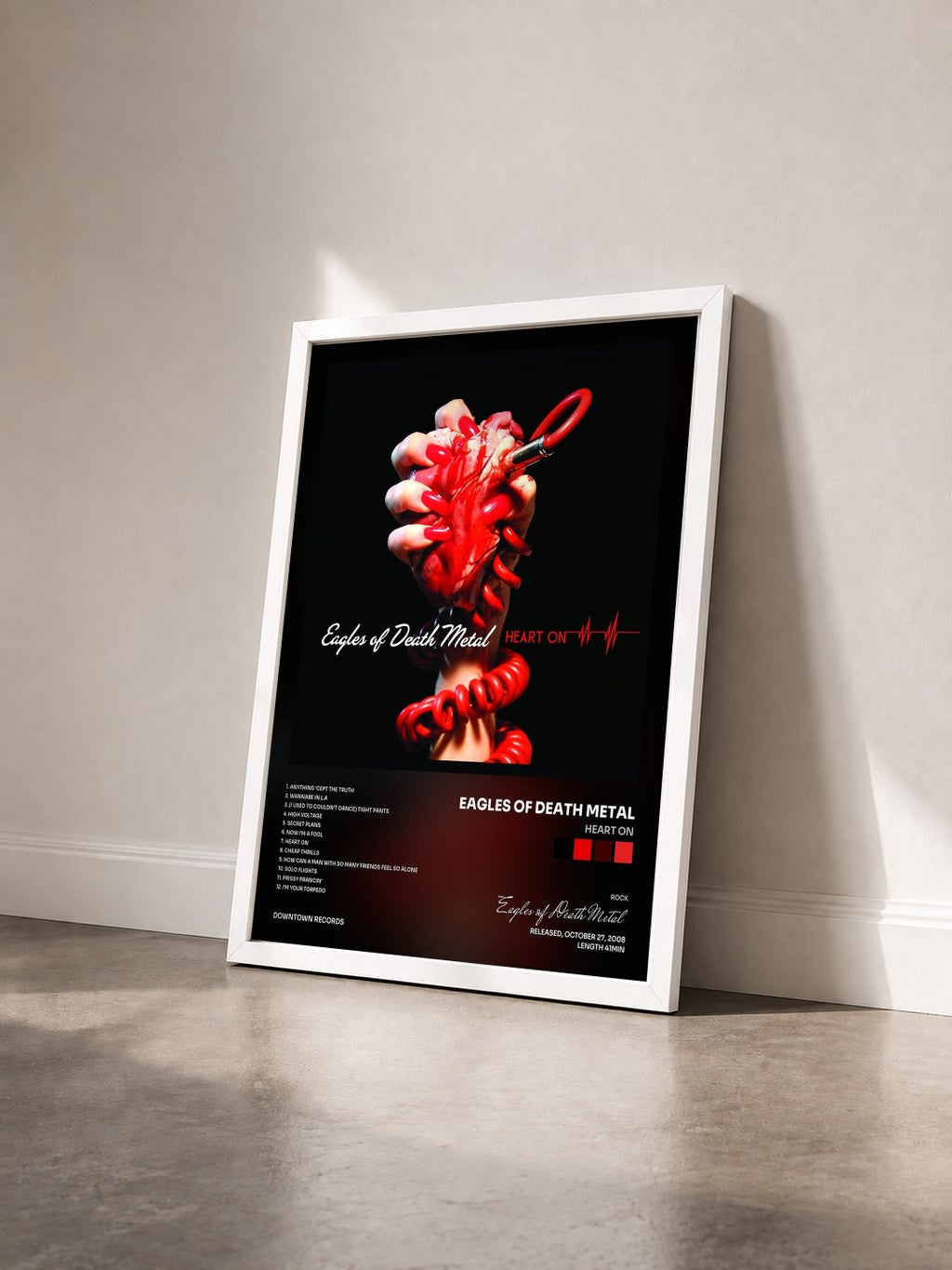 #blanc Tableau de l'album Heart On de Eagles of Death Metal vu de trois quarts, cadre blanc