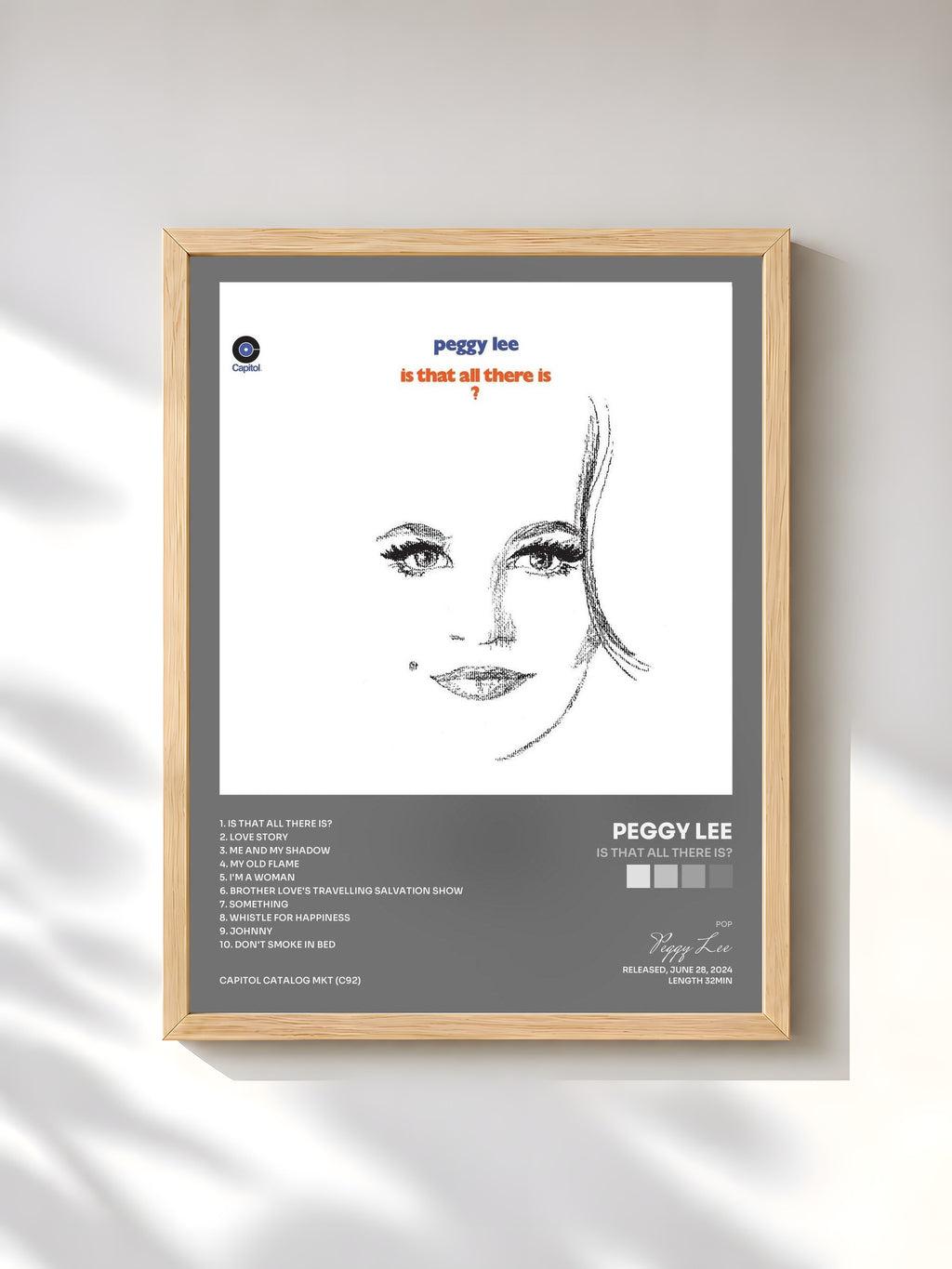 #bois Tableau de l'album Is That All There Is? de Peggy Lee, cadre en bois brut, imprimé et encadré en France