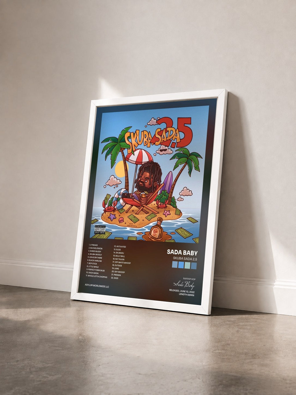 #blanc Tableau de l'album Skuba Sada 2.5 de Sada Baby vu de trois quarts, cadre blanc