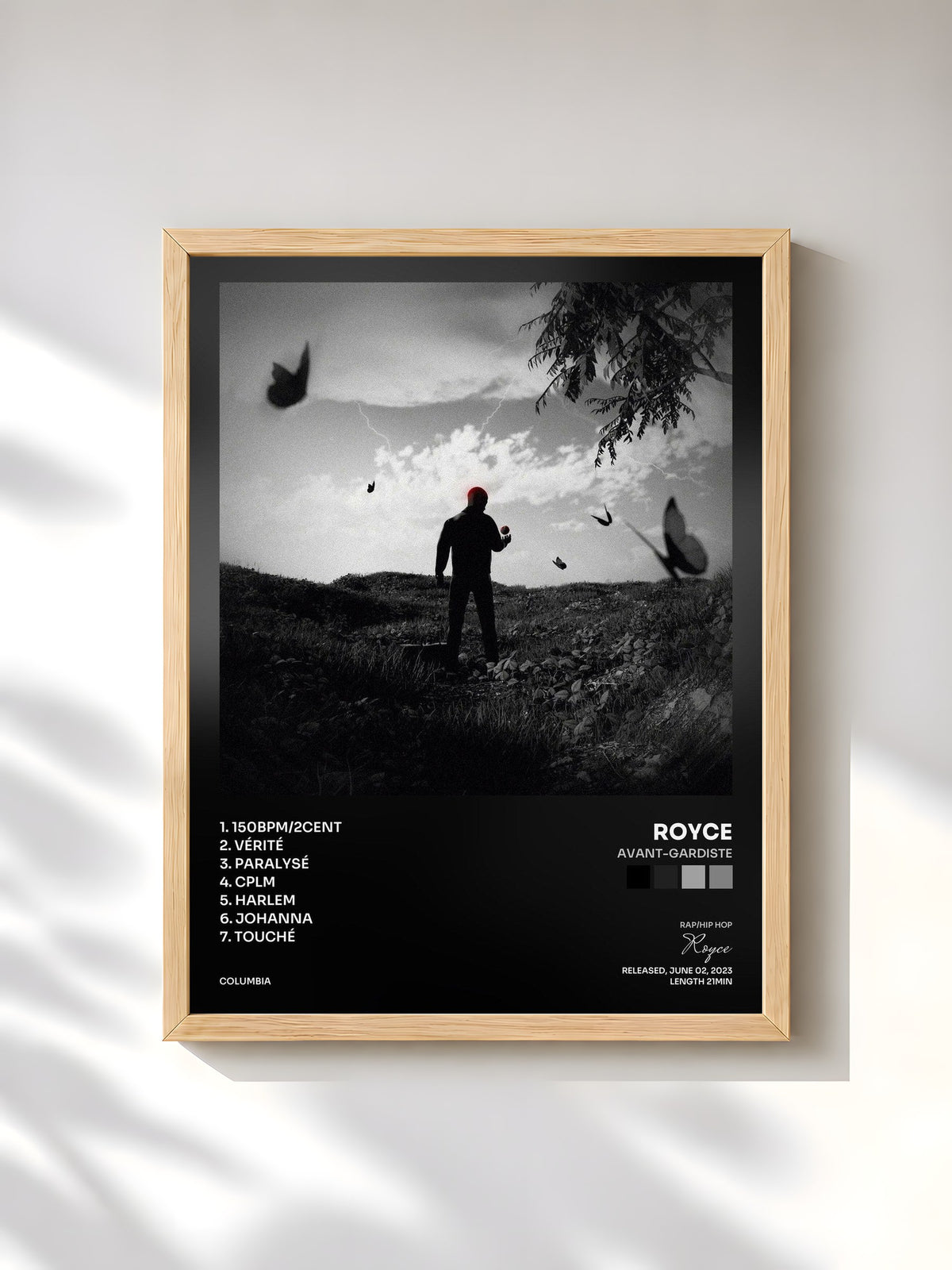 #bois Tableau de l'album Avant-gardiste de Royce, cadre en bois brut, imprimé et encadré en France