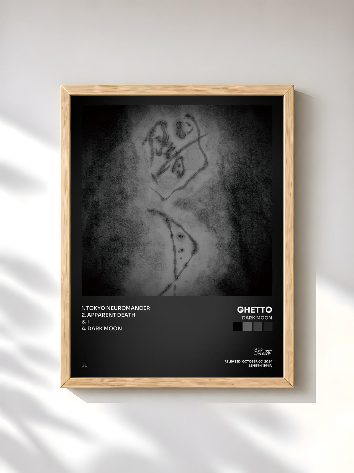 #bois Tableau de l'album DARK MOON de Ghetto, cadre en bois brut, imprimé et encadré en France