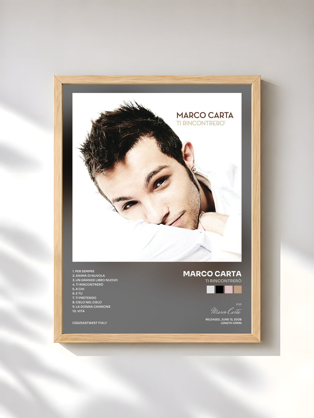 #bois Tableau de l'album Ti rincontrerò de Marco Carta, cadre en bois brut, imprimé et encadré en France