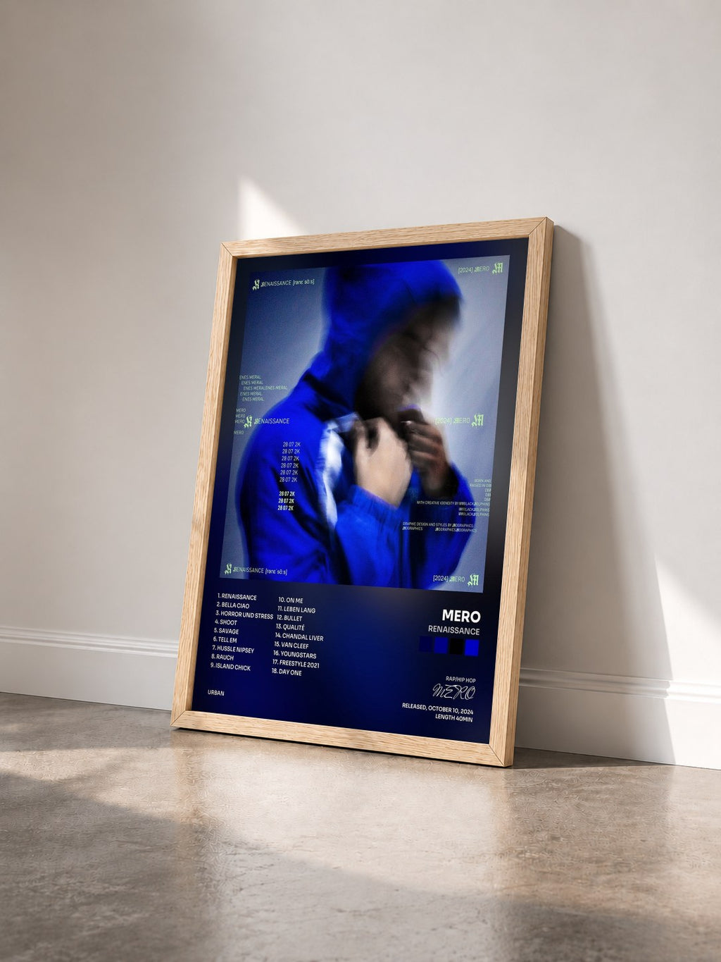 #bois Tableau de l'album Renaissance de MERO vu de trois quarts, cadre en bois brut