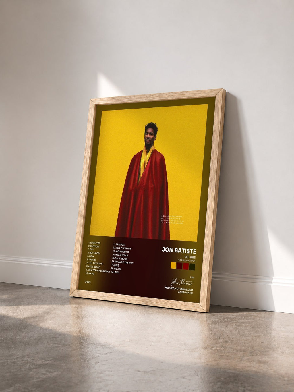#bois Tableau de l'album WE ARE (The Deluxe Edition) de Jon Batiste vu de trois quarts, cadre en bois brut