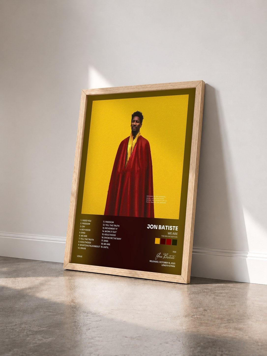 #bois Tableau de l'album WE ARE (The Deluxe Edition) de Jon Batiste vu de trois quarts, cadre en bois brut