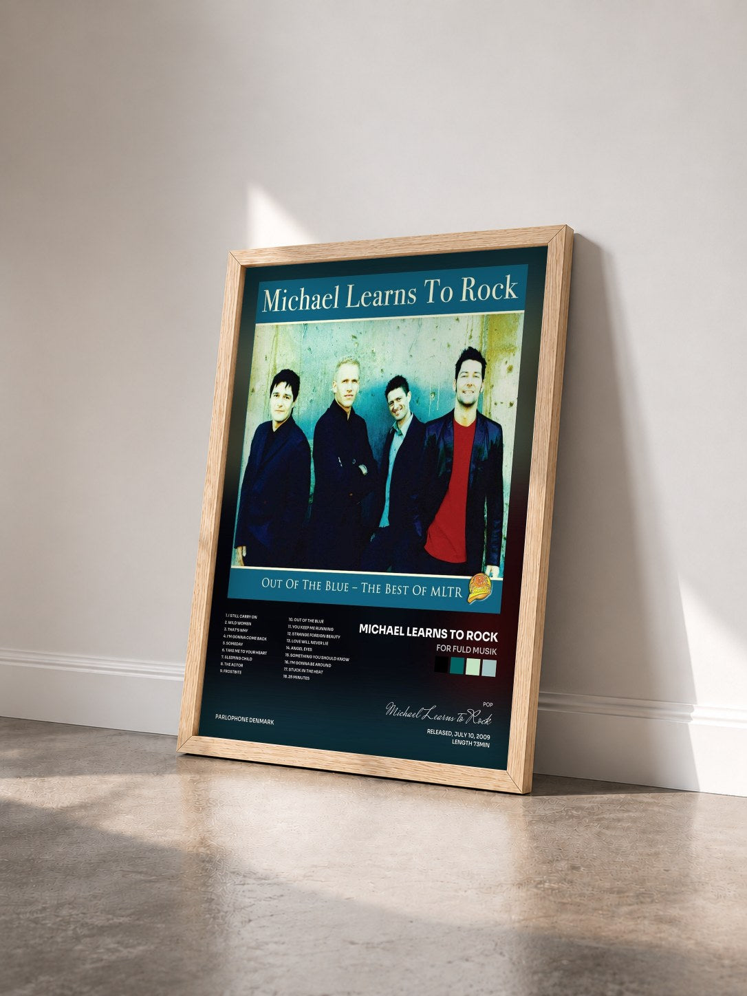 #bois Tableau de l'album For Fuld Musik de Michael Learns to Rock vu de trois quarts, cadre en bois brut