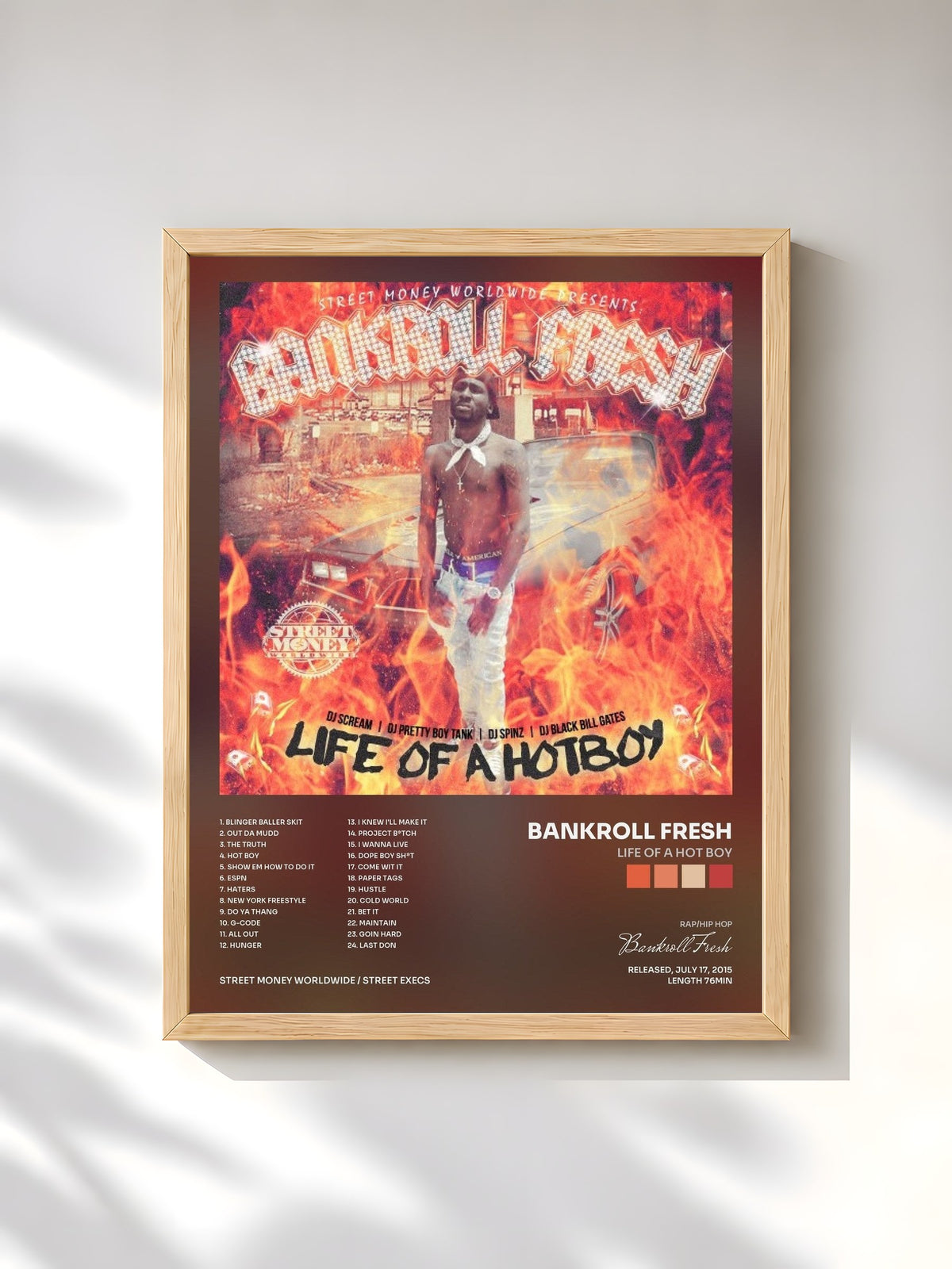 #bois Tableau de l'album Life of a Hot Boy de Bankroll Fresh, cadre en bois brut, imprimé et encadré en France