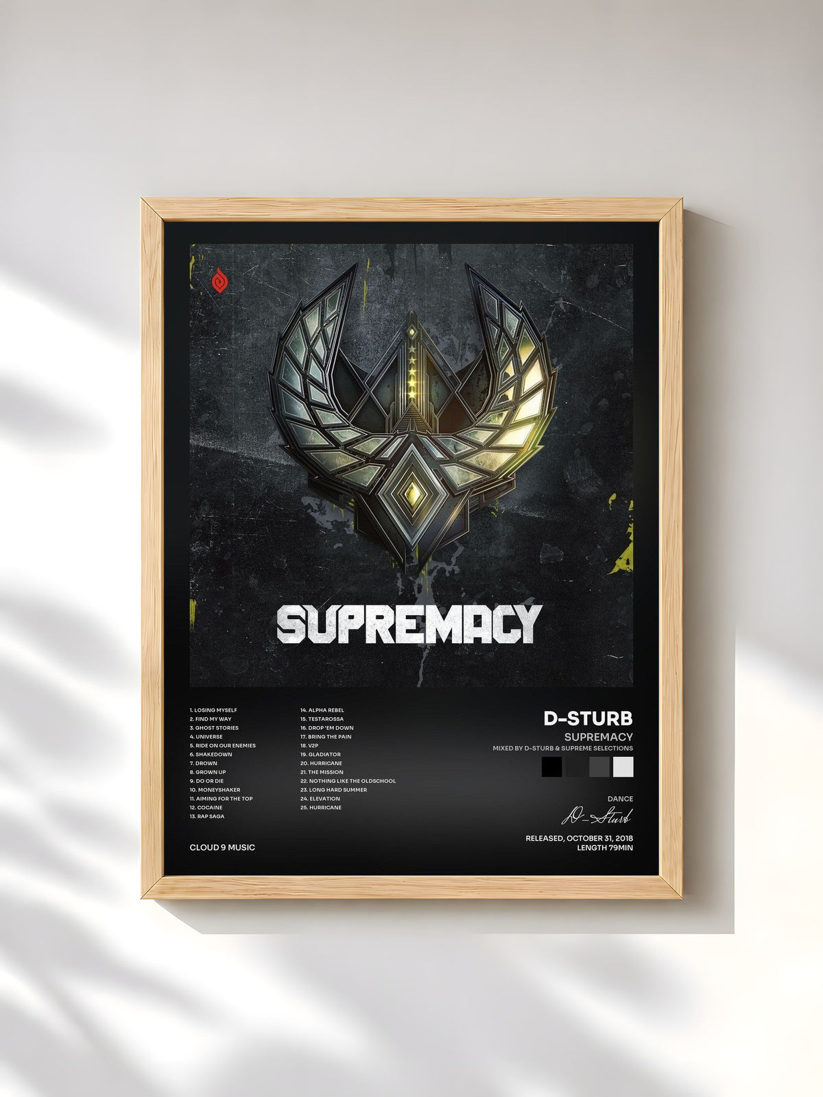 #bois Tableau de l'album Supremacy (Mixed By D-Sturb & Supreme Selections) de D-Sturb, cadre en bois brut, imprimé et encadré en France